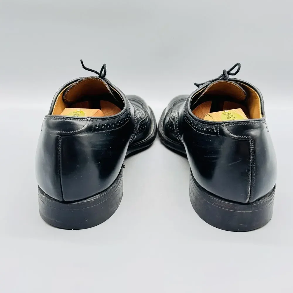 Johnston & Murphy Shoes Mens 8.5 Black Leather Wingtip Oxford USA Brogue